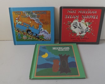 Three Hardcover Childrens Books Moongame, Mike Mulligan and Little Engine That Could {AB}
