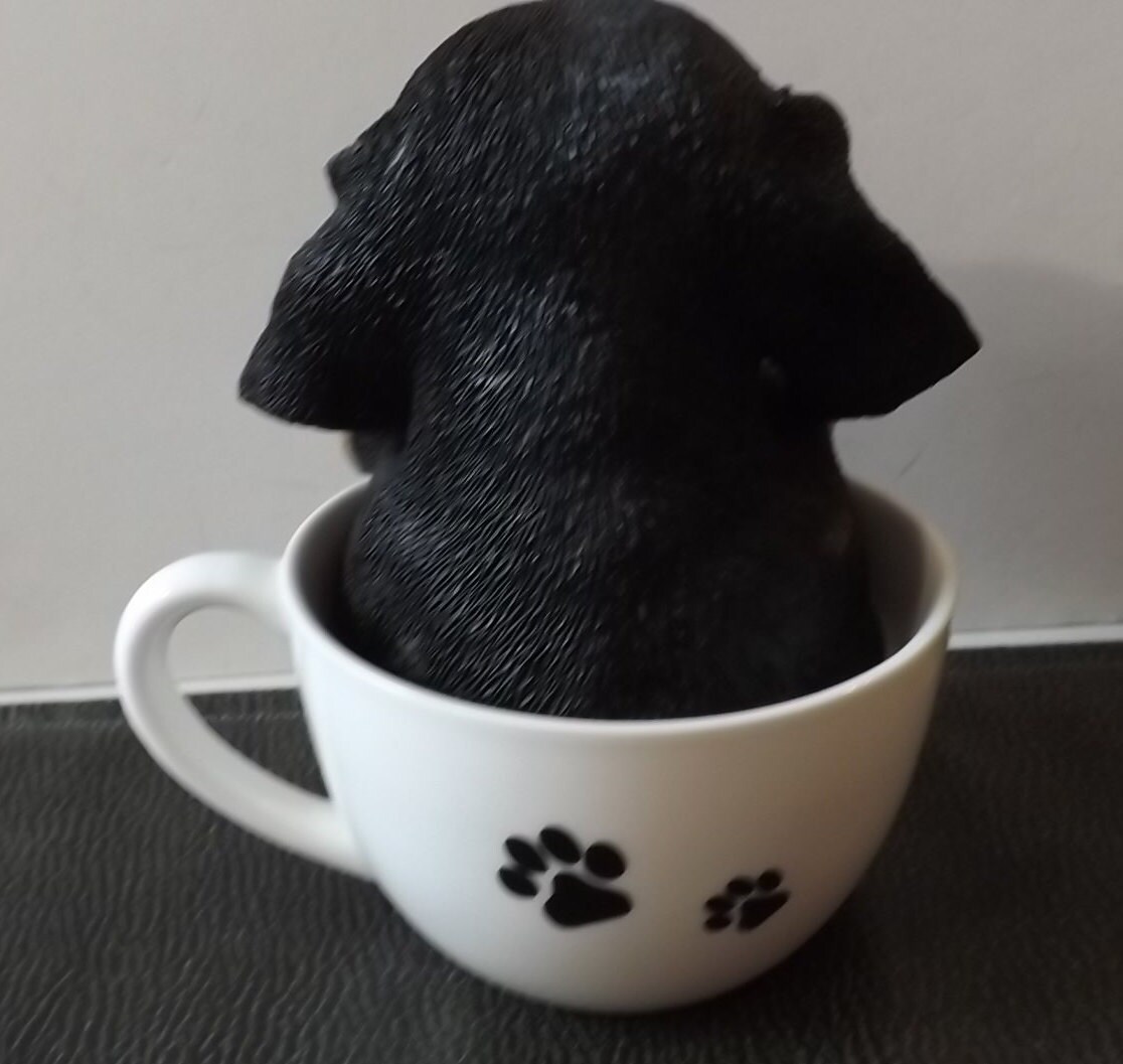 Dachshund Puppy in a Mug Resin Puppy in Ceramic Tea Cup with Paw Prints 6