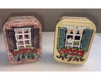 Vintage Keller Charles Window Box Flower Tins Set - Brick & Cream Cottage Storag