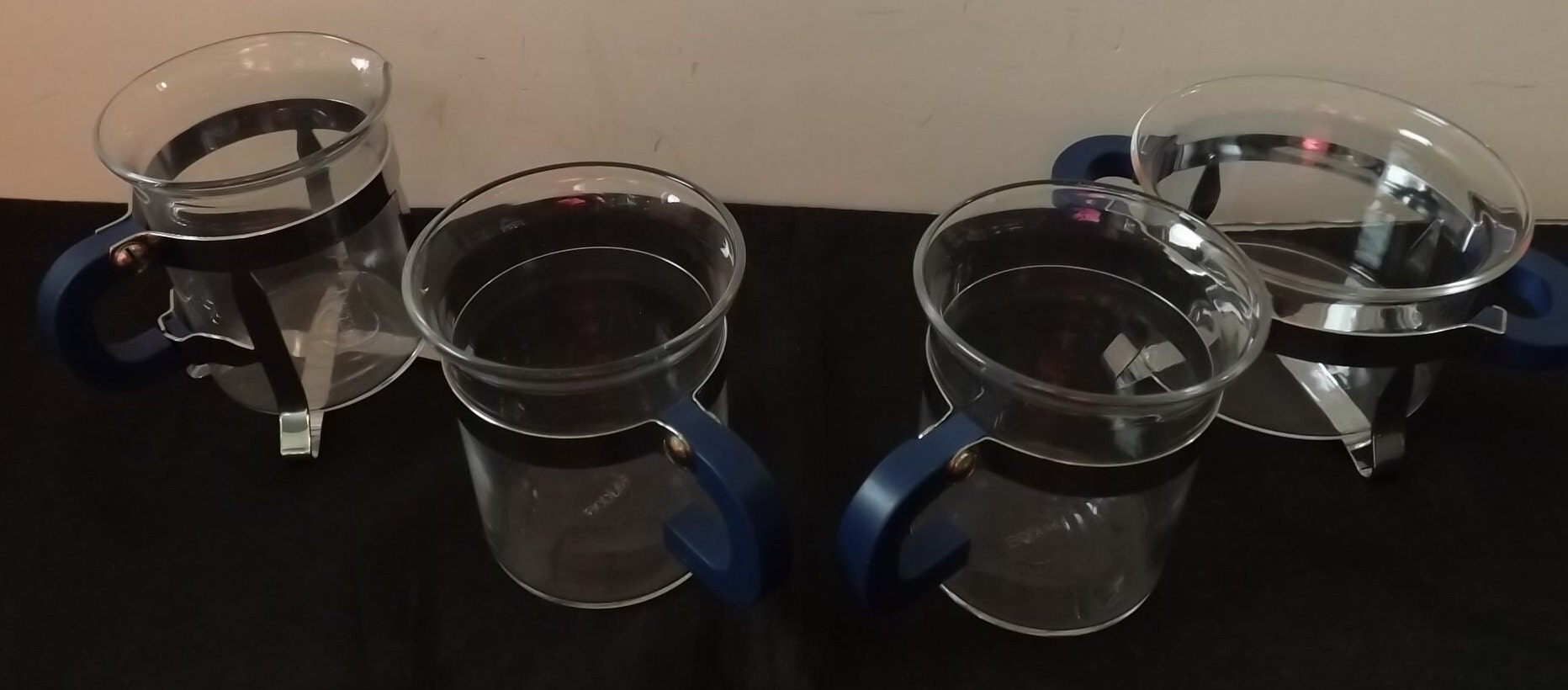 Vintage Bodum Glass Mugs Blue Handle Picard Tea Cup/ Bodum Bistro/total of  Four/ Designed by Carsten Jorgensen/ Gatormom13 