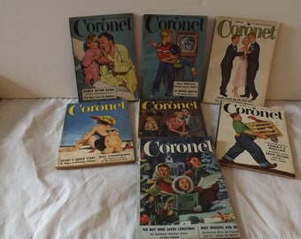 Lot de sept magazines Coronet de 1951 - Voir la description pour plus de détails