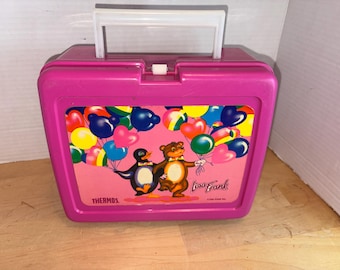 Vintage Lisa Frank Lunch Box - 1980s Hot Pink Thermos Brand - Balloon Friends Penguin & Bear
