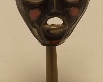 Brass African Mask on Stand - See Description for Details