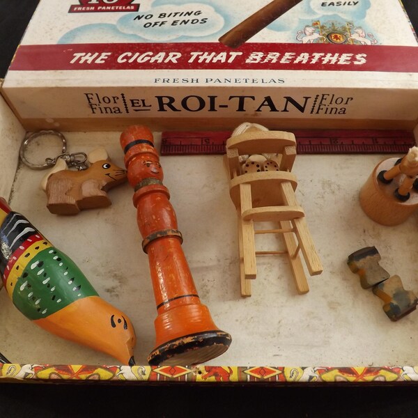 Roi-Tan Cigar Box With Lot of Eight Items