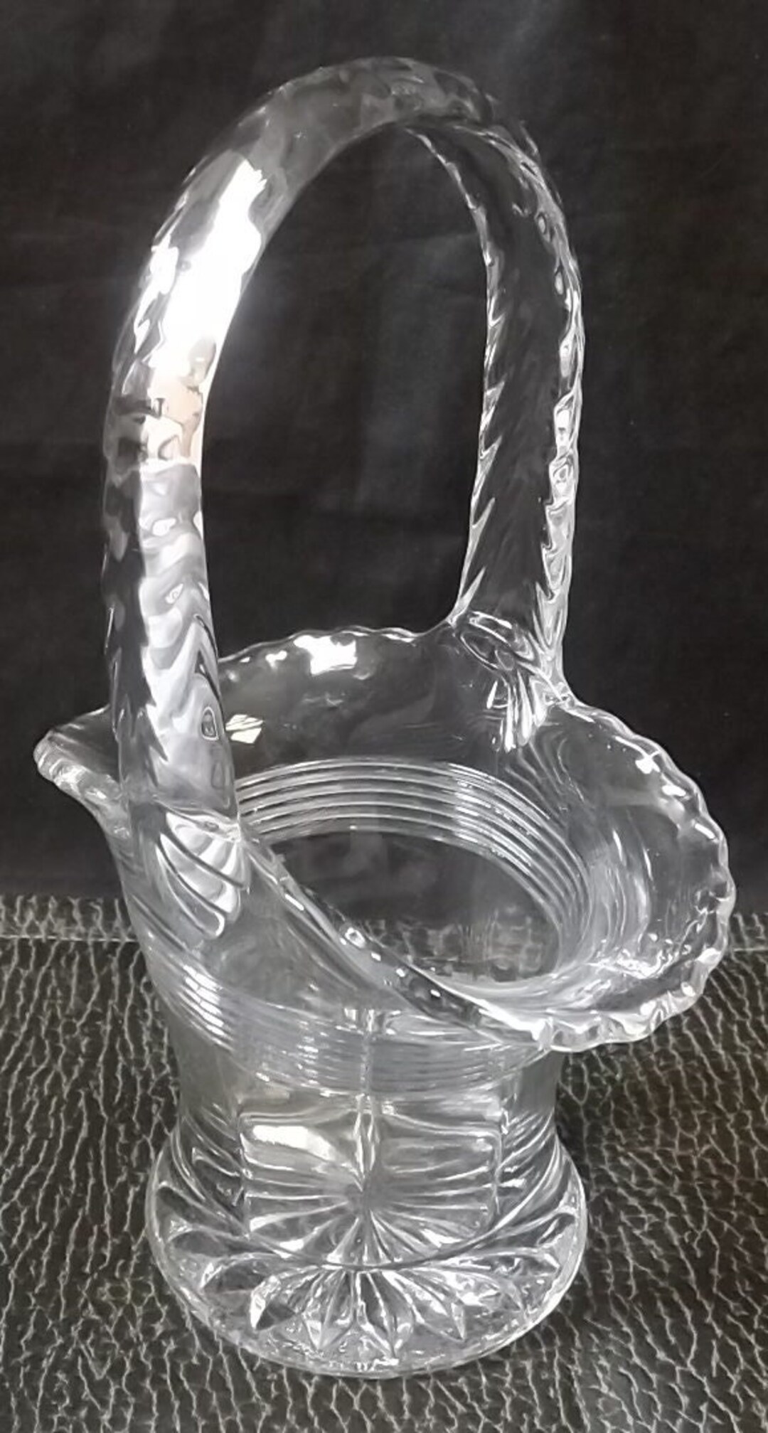 Cut Glass or Crystal Flower Basket With Handle See Description for