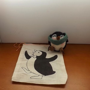 Penguin Print Canvas Bag with Homemade Penguin on Ice Skates