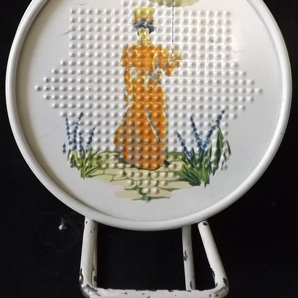 Victorian Metal Cross Stitch Looking Coasters with Stand - see Description for Details