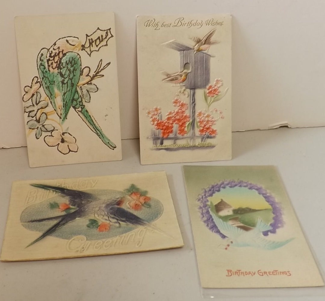 Four Embossed Raised Design Bird Photographs See Description for