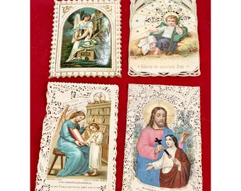 Antique French Lace Holy Cards Lot (4) - Bouasse-Lebel & Bouasse Jeune -