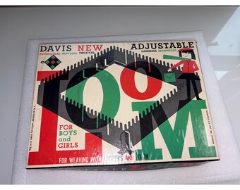 Vintage Davis New Adjustable Loom Kit Mid-Century Craft Toy Box & Instructions