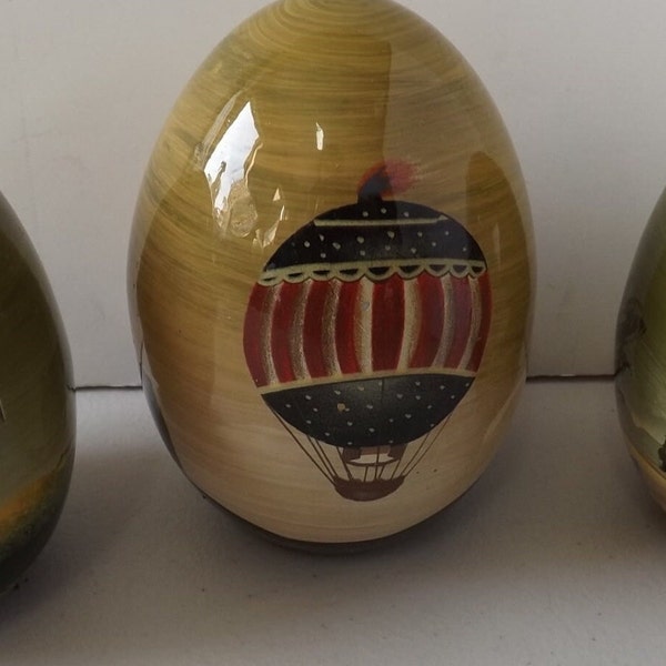 Three Hand Painted Hot Air Balloon Eggs Pottery  -See Description for Details