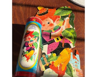 Vintage Jaymar Fairyland-puzzelafbeelding "Jack and the Beanstalk" uit de jaren 50
