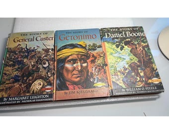 Vintage Grosset & Dunlap Book Lot: Custer, Geronimo  Daniel Boone Hardcovers