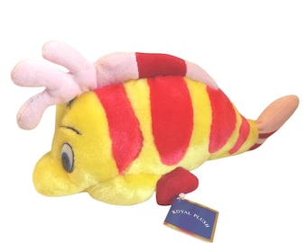 Vintage Flounder Plush The Little Mermaid – Royal Plush Disney Toy – Yellow and Red Striped Tropical Fish Stuffed Animal