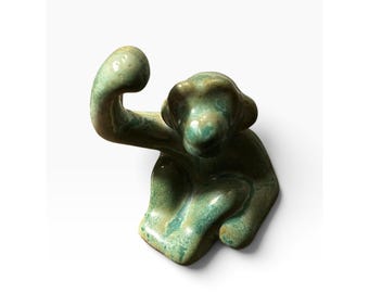 Vintage Mid-Century Studio Pottery Ceramic Monkey Figurine - Mottled Green Glaze