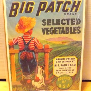 Etiqueta para caja de verduras seleccionadas de la marca Big Patch: consulte la descripción para obtener más detalles
