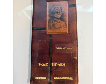 Vintage WWII Leather War Bonds Folder General Douglas MacArthur Globe Van Doorn
