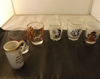 Lot of Six Funny Unique Shot Glasses  -See Description for Details