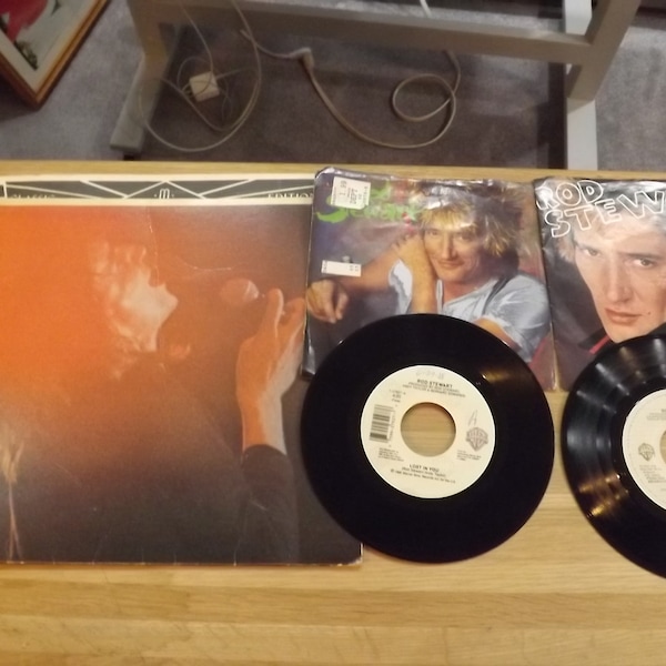 Lot of Rod Stewart 45 LP Records and Album Insert  -See Description for Details