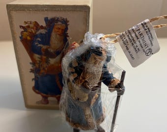 Vintage Department 56 Blue Coat Santa Claus Ornament with Wooden Box & Tag NIB