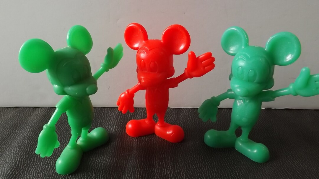 Three Vintage Louis Marx Disney Figures Mickey Mouse see Description