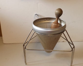 Aluminum Canning Strainer Cone Sieve with Wood Pestle - See Description for Details