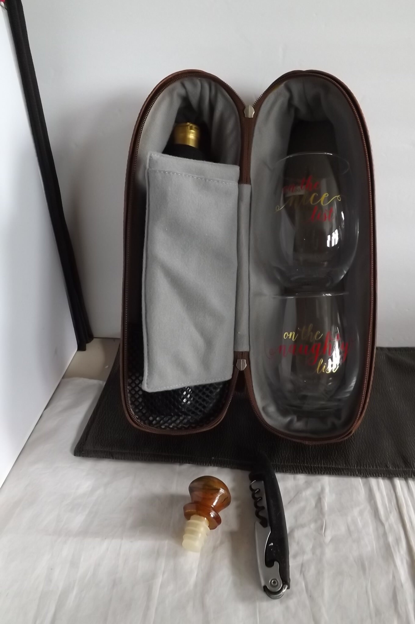 Leather Liquor Wine Bag With Glasses Cork Screw and Wooden Etsy