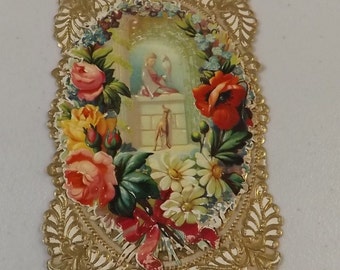 Antique Embossed Christmas Card – Gold Foil Lace, Early 1900s