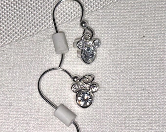 Disney Mickey Mouse Crystal Drop Earrings, Sterling Silver Mickey Icon Dangle Earrings