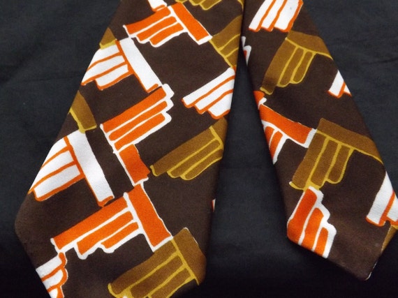 Fun Retro Mid Century Modern Orange Brown Neck Ti… - image 3