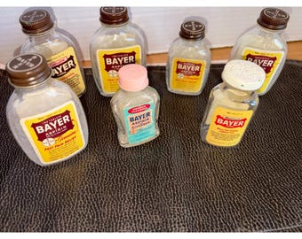 Collection vintage de bouteilles d'aspirine Bayer - Lot de 7