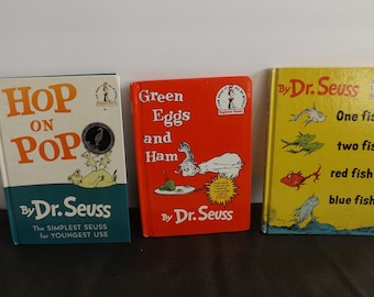 Three Doctor Dr Seuss Books Hop on Pop, Green Eggs and Ham, One Fish Two Fish Red Fish Blue Fish