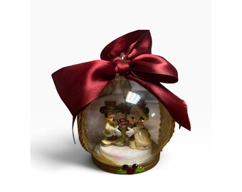 Disney Victorian Mickey Minnie Mouse Christmas Snow Globe Ornament Snowglobe