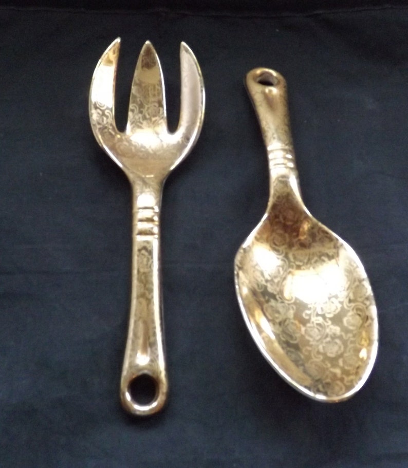 Lady Hamilton 22K Gold Decorative Spoon and Fork Salad Set