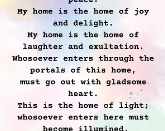 My Home is The Home of Peace, Inspirational Quote, Bahai Writings, Bahai Quote, Black and White, Motivational Quote, Words