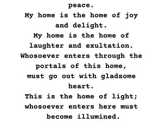 My Home is The Home of Peace, Inspirational Quote, Bahai Writings, Bahai Quote, Black and White, Motivational Quote, Words