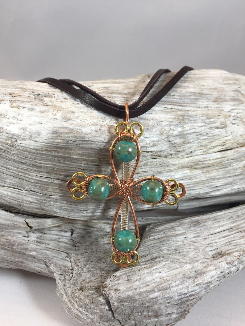 Wire wrapped cross pendant necklace Etsy