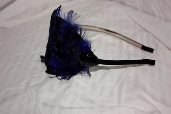 Black & Blue Feathered Headband - Etsy display picture 3