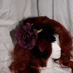Maroon & Black Feathered Rose Fascinator