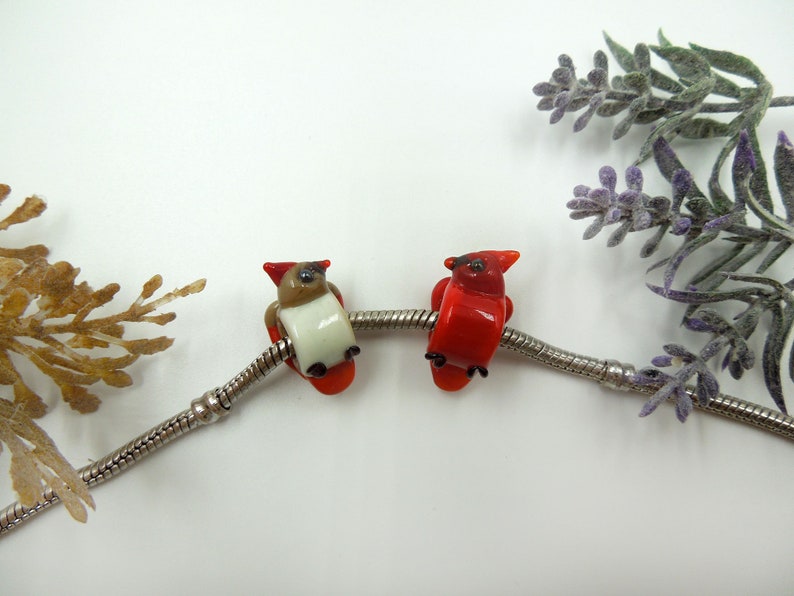 Northern cardinal Pandora bead bird Red glass charms Etsy