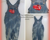 OOAK Unisex Hand Distressed Patched Rolling Stone Punk Floss Oshkosh B 39 gosh White Flamed Infants Overalls 12 M