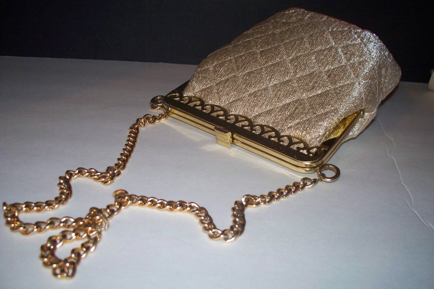 Vintage Gold Lame Quilted Metallic Handbag With Gold Toned - Etsy