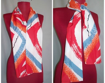 Vintage " Avon " designed in Japan exclusively for avon spraypainted vivid styled colors on white women's scarf / neck scarf / hair tie