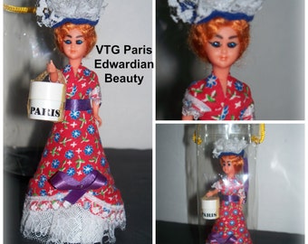 Vintage Mid Century Fancy Paris Edwardian Lady Hat Shopping Sleepy Eyed Beautiful Doll / in Original plastic cover holder / Collectible Mini