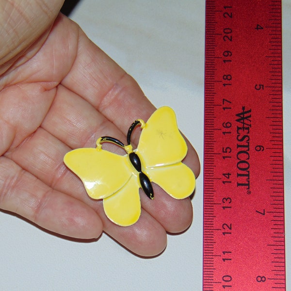 60s MCM Vintage Costume Jewelry Metal Enamel Butterfly Yellow Black Brooch Pin