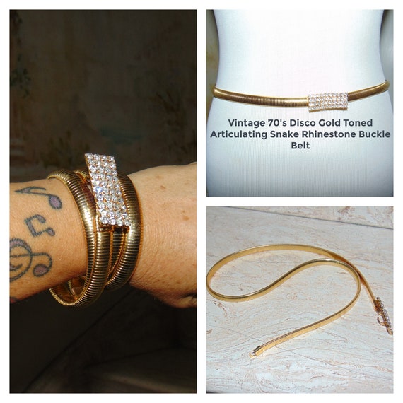 Vintage snake and Rhinestone‎ belt S/M 70s Snake Belt - Dramatic Silvertone Metal Scales & Clear  main image 3
