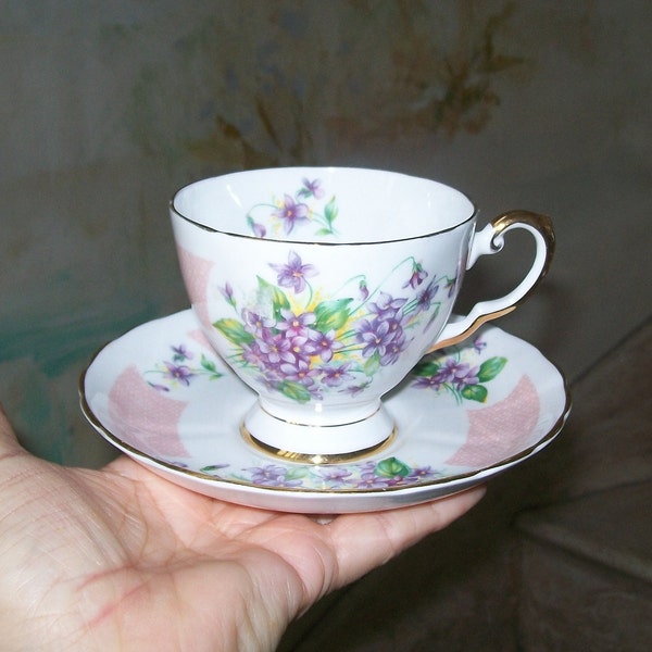 Tuscan Birthday Flowers - February’s Violets - Fine Bone China Teacup & Saucer