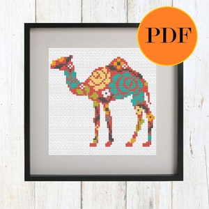 Floral Camel PDF Cross Stitch Pattern, Instant Download, Contemporary Modern Design, Printable
