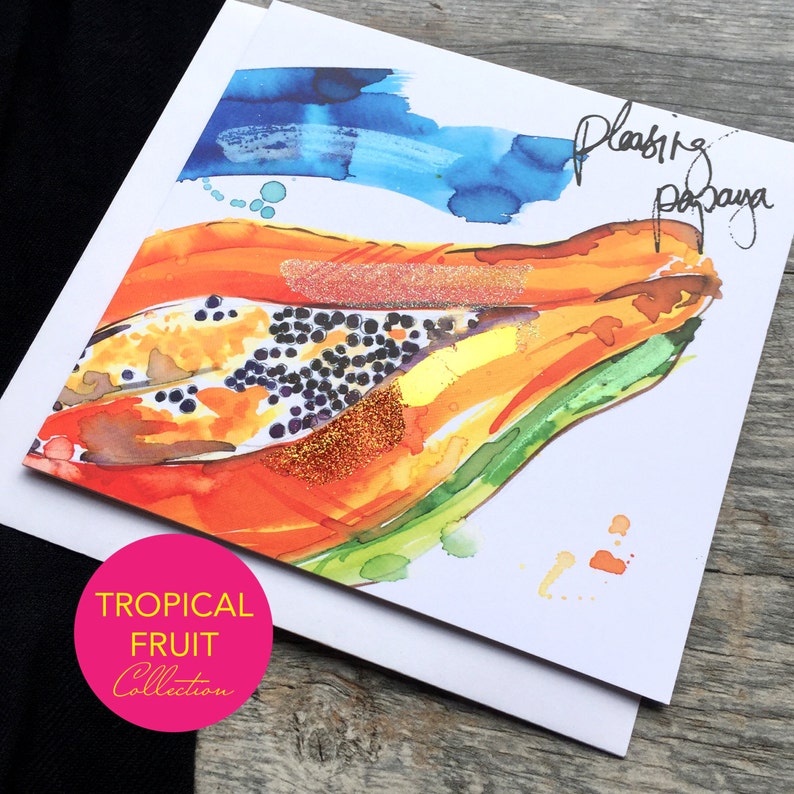 Papaya Art Card Tropical Fruit Collection greeting Card Etsy
