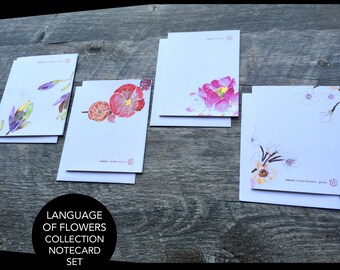 Lengua de flores colección Notecard conjunto (4)